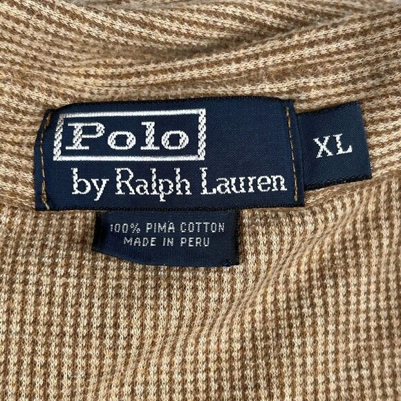Polo Ralph Lauren Mens 100% Pima Cotton Tan Houndstooth Polo Shirt Sz XL - Picture 3 of 4